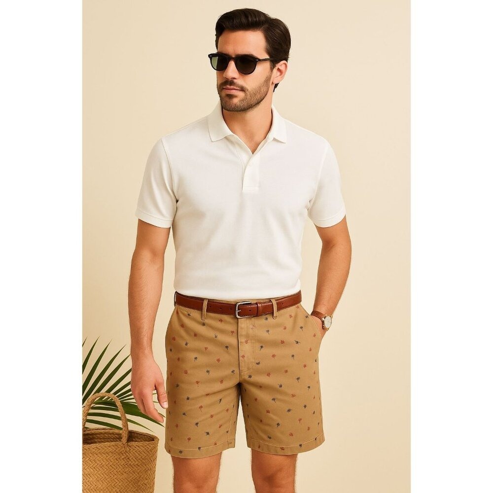 Jachs NY Shorts Mens Sz 31 Bleeker‎ Dark Khaki Palm Trees Preppy Classic Summer
